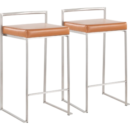 Fuji Stackable 27" Counter Stool in Camel Leatherette & Stainless Steel (Set of 2)